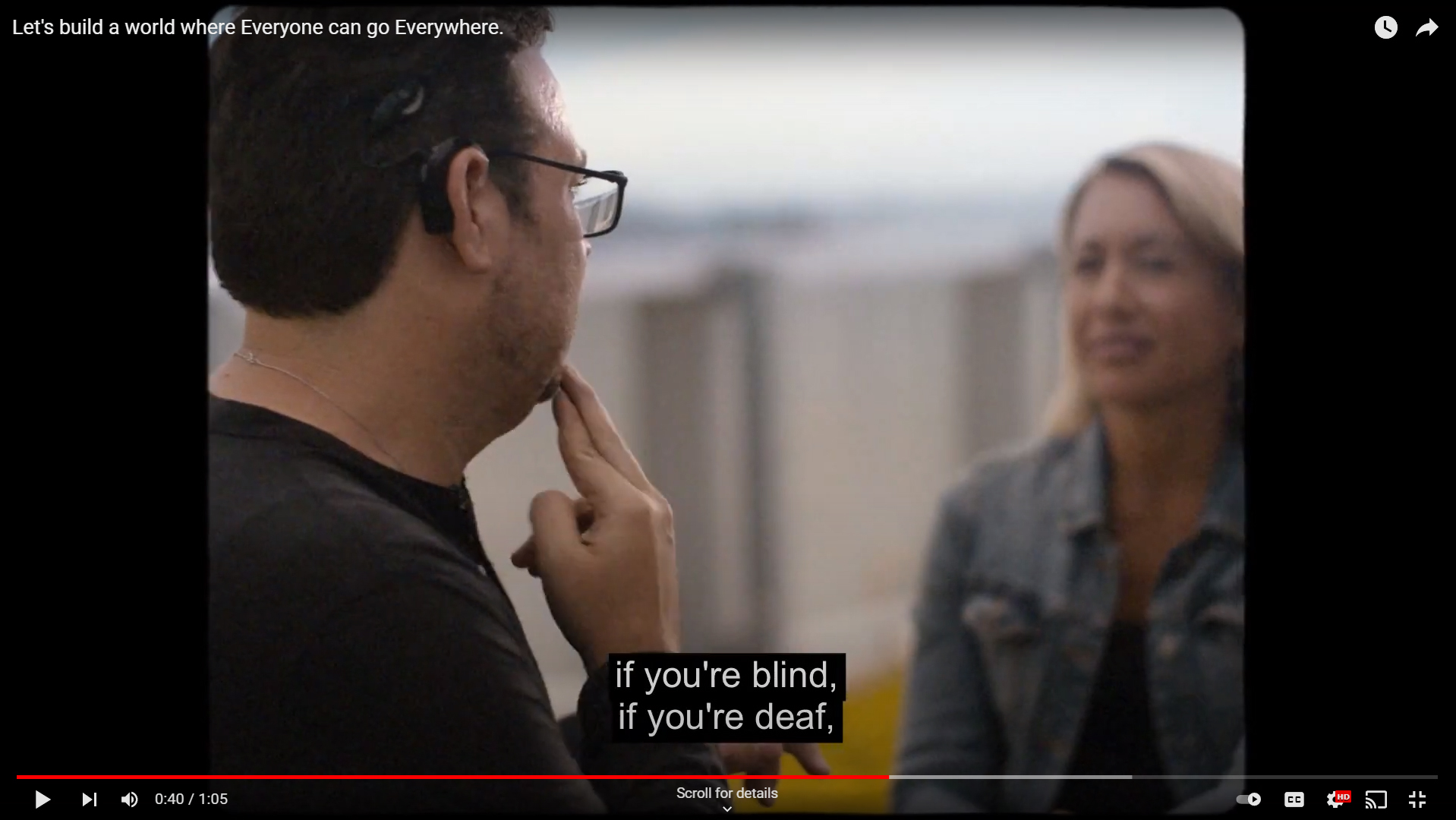 Sarah Colbeck – extra role as deaf person in Rick Hansen Foundation Commercial – “Let’s build a world where Everyone can go Everywhere”